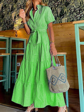 Fashionable Striped Print Short-Sleeved Loose Maxi Dress